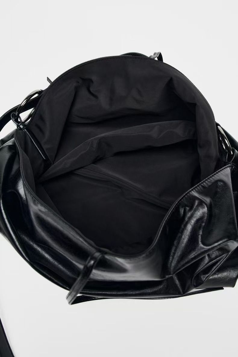 Neue, wendbare Beuteltasche aus weichem Leder für Damen im Frühjahr in Schwarz mit großem Fassungsvermögen, lässige Pendlerhandtasche_voghion.com