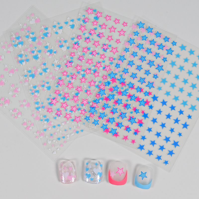 4-in-1 Star Nail Stickers Set - Pink & Blue Stars, Hearts & Fairy Decorations For Nail Art_voghion.com