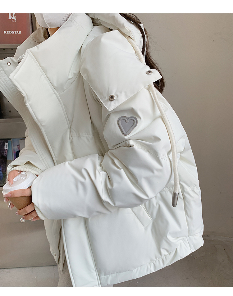 K Gray Heart Kurze Daunenjacke für Damen; Koreanische Version; Studentengröße; Brotmantel für Paare._voghion.com