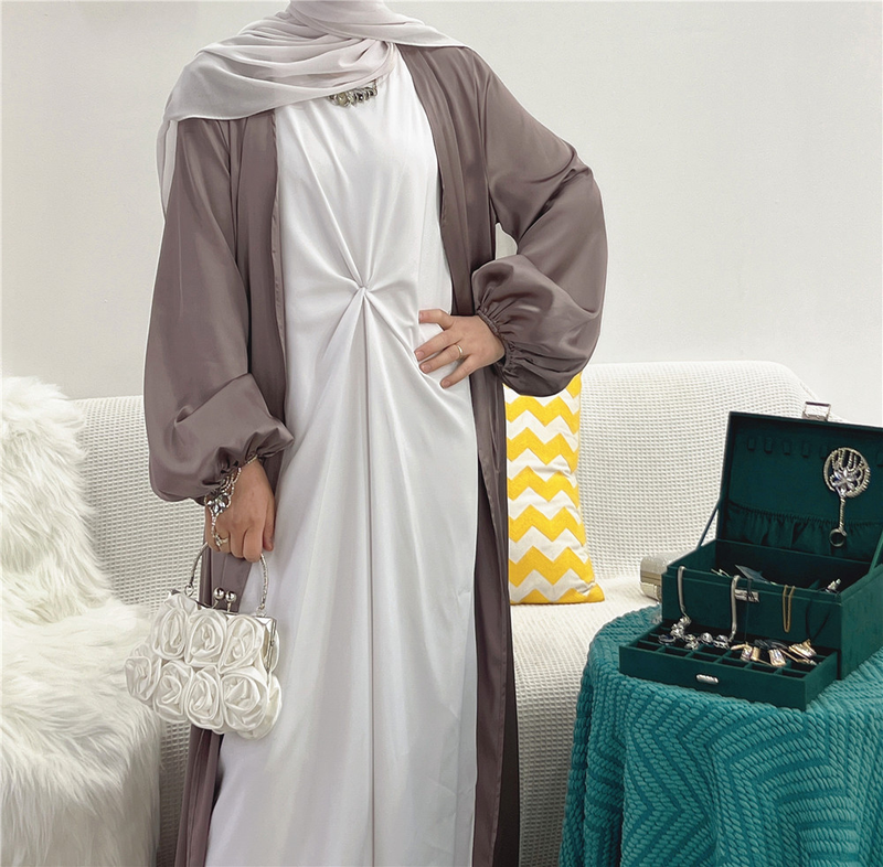 Strickjacke mit Puffärmeln, farbenfroher, eleganter langer Rock_voghion.com