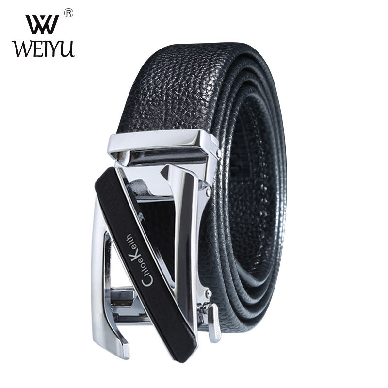 Litchi patterned for men's top layer leather alloy automatic buckle youth business and leisure belt_voghion.com