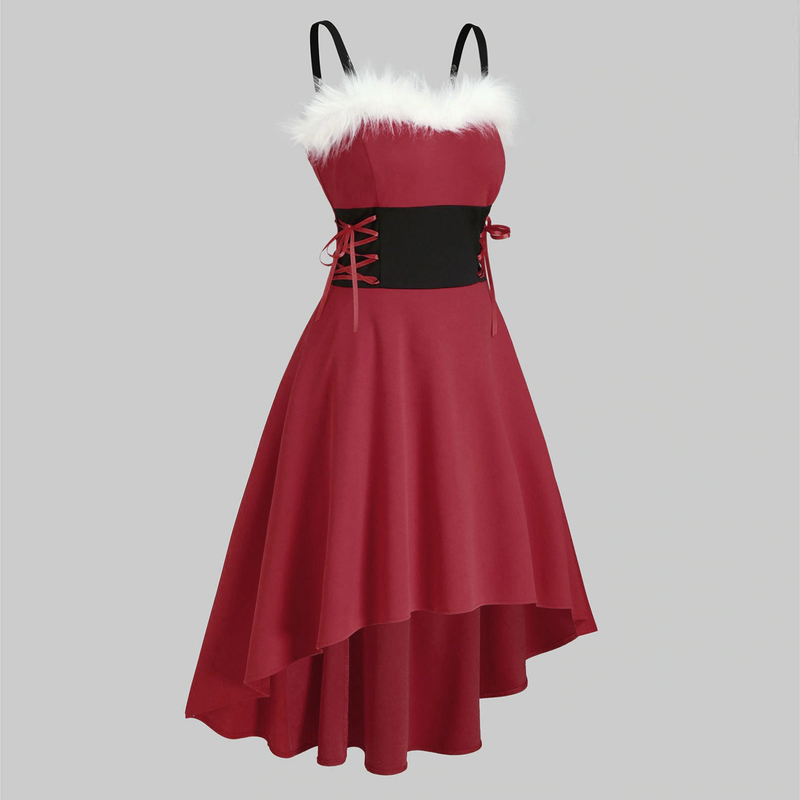 Chrëschtdagsfraekleeder 4 Faarwen 8 Gréissten Chrëschtkostüm Hues Meedchen sexy a léif Performance Kostüm Tailleband onregelméisseg Kleed_voghion.com