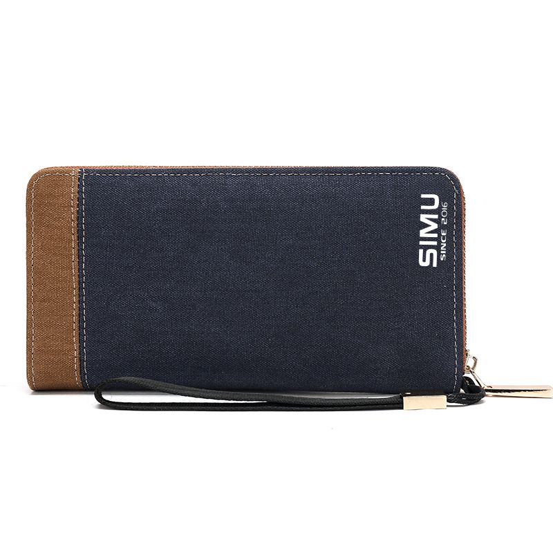 Bolso de mano Simu Canvas resistente al agua para jóvenes, moderno y con cremallera larga para hombre, monedero_voghion.com
