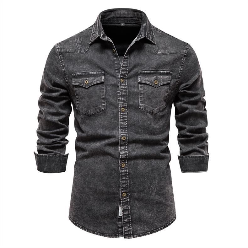 Herren-Jeanshemd im Used-Look – Schweres, gewaschenes Baumwoll-Arbeitshemd für die Freizeit (S-XXL)_voghion.com