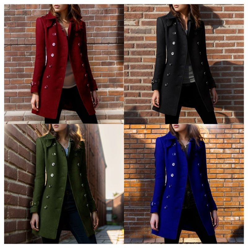 Damenbekleidung Zweireihiger Wollmantel Langer Trenchcoat Mit Taschen Slim Fit Lässige Herbst-Winterjacke_voghion.com