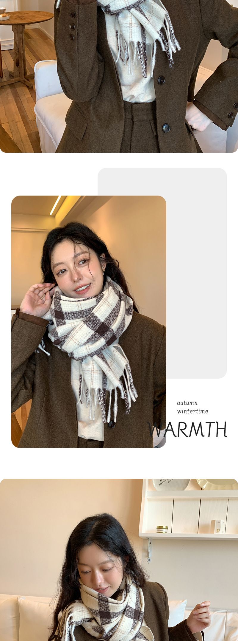 Schal für Damen 2024 Herbst und Winter neue koreanische Version karierter Schal vielseitiger mittlerer bis langer Stil, getragen als_voghion.com