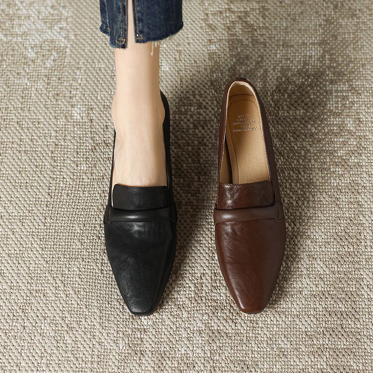 Punta quadrata, tacco sottile, bocca bassa, morbida pelle di pecora, da donna, stile unico 2025, nuovo, temperamento minimalista francese, di alta gamma_voghion.com