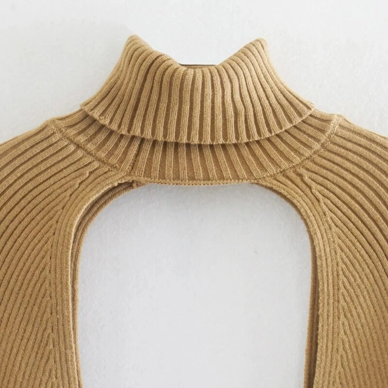 Maglione lavorato a maglia a maniche lunghe a collo alto da donna Casual Pullover dal design chic femme High Street Lady Top SW886_voghion.com