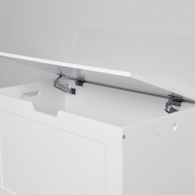 White Lift Top Entryway Storage Cabinet with 2 Safety Hinge; Wooden Toy Box_voghion.com