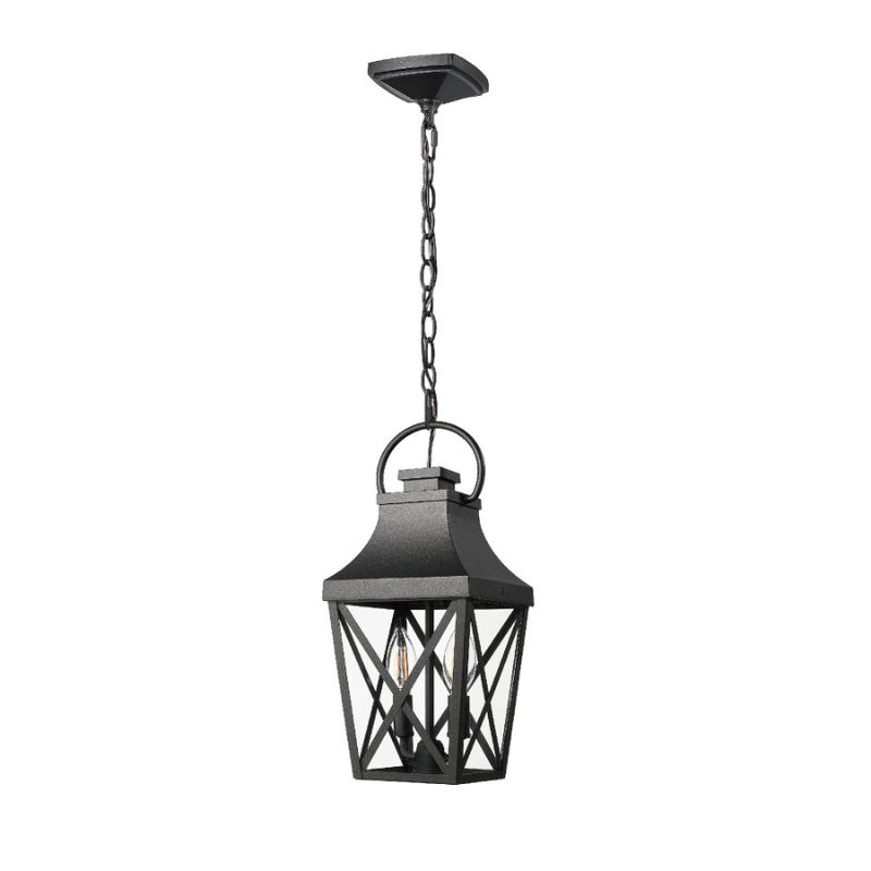 Lampadario a sospensione da esterno con gabbia trasparente e nera, da soffitto, a 2 luci, in vetro, per esterni, industriale, sospeso con_voghion.com