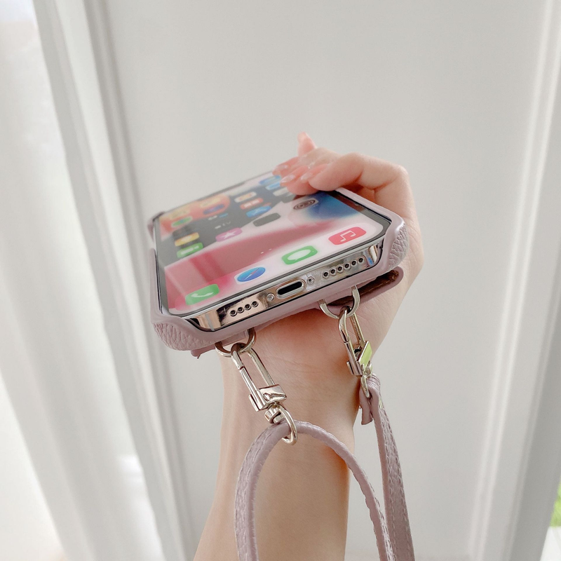 Mobile phone case card holder cross-body mobile phone case suitable for iPhone15 mobile phone case Apple 14promax pebbled pattern mobile phone case_voghion.com