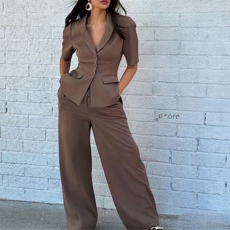 2025 Summer New Cross-Border European American Fashion Eleant Stylish Commuter Top And Pants Set Slim Fit_voghion.com