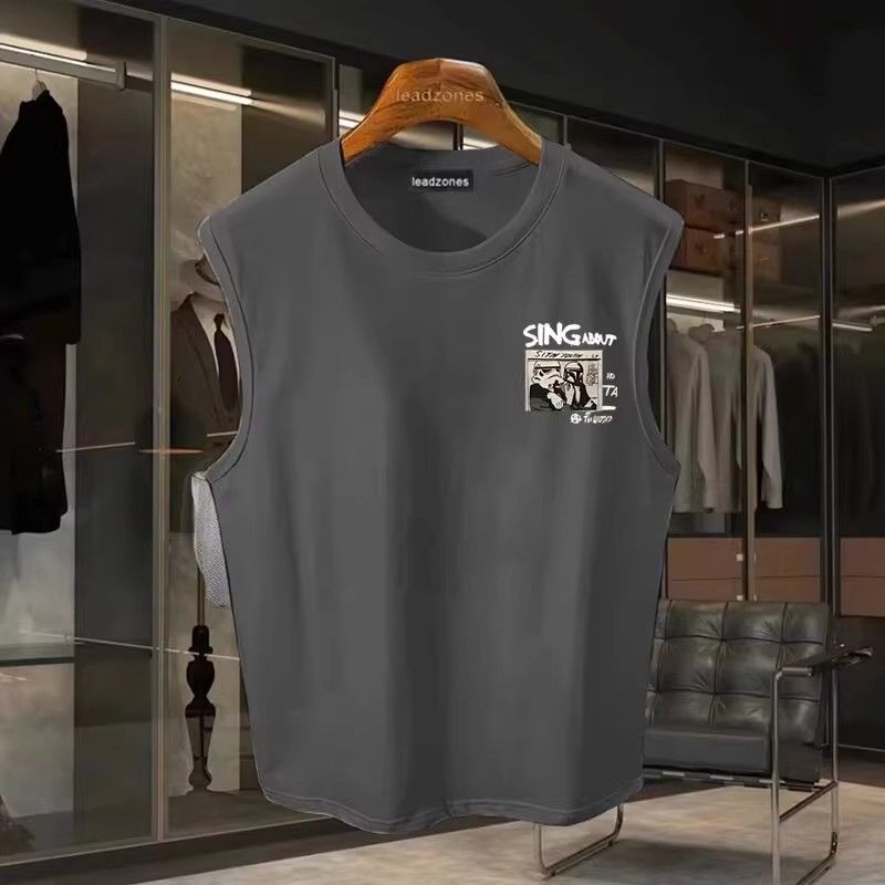 Men's Clothing Trendy Brand Pure Cotton Sleeveless T Shirt Men's Summer New Ins Trend Waistcoat Sports Running Vest Top Clothes_voghion.com