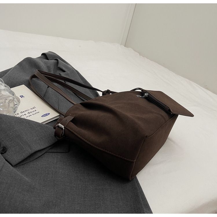 Korean niche tuet frosted suede leather large capacity tote popular hand-held shoulder bag, HOBO underarm women's bag_voghion.com