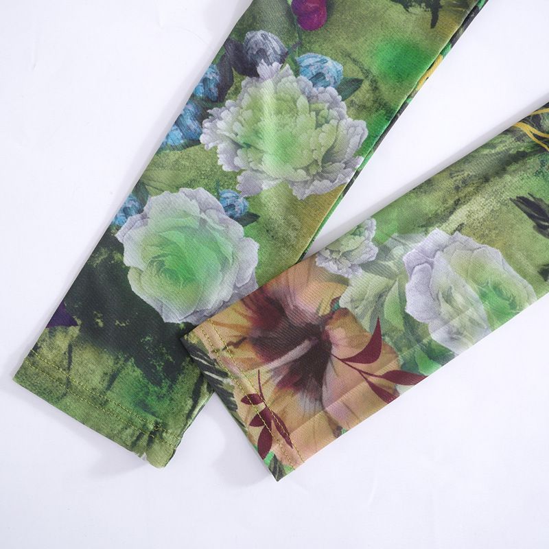 Ropa de mujer, primavera y verano, nueva moda, malla estampada, pantalones ajustados, traje informal_voghion.com