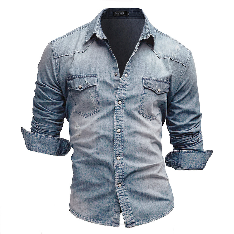 Neues minimalistisches langärmeliges Jeanshemd in europäischer Größe, Slim Fit Oversized-Hemd für Herren_voghion.com