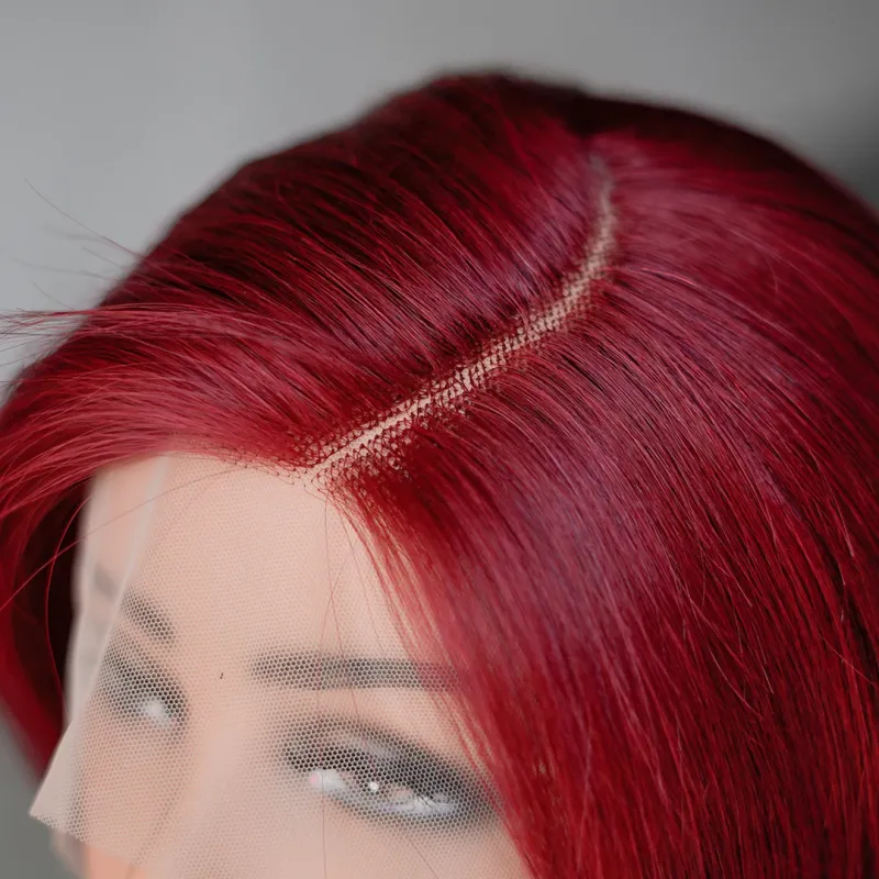 Kurze, glatte Pixie-Schnitt-Spitzenperücken mit Seitenscheitel, Echthaarperücken, T1B/99J, Ombre-Farbe, erschwingliche Haarersatzperücke_voghion.com