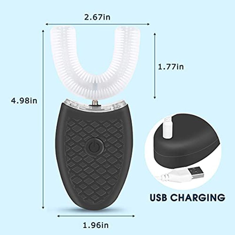 Cepillo de dientes eléctrico automático en forma de U - Portátil, de silicona de grado alimenticio, para adultos y niños, viajes, resistente al agua IPX7, certificación CE._voghion.com