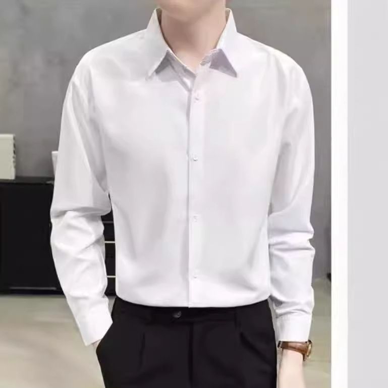 Camicia da lavoro da uomo slim fit nera a maniche lunghe, primaverile e autunnale, senza pieghe, bianca, avanzata, da uomo, in pollici_voghion.com