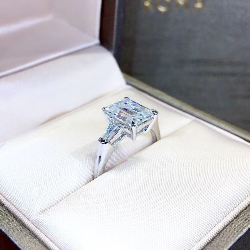 New Princess Square White Diamond Simulation Mosang Stone Rectangular Open for Women's Versatile and Fashionable Living_voghion.com