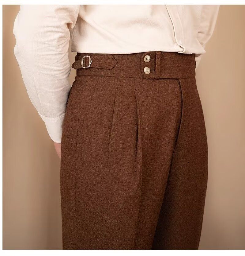 Cordhose im italienischen Stil für Herren – Hoch taillierte, weit geschnittene Hose mit geradem Bein (Dunkelgrau/Khaki/Braun/Schwarz, 28-36)_voghion.com
