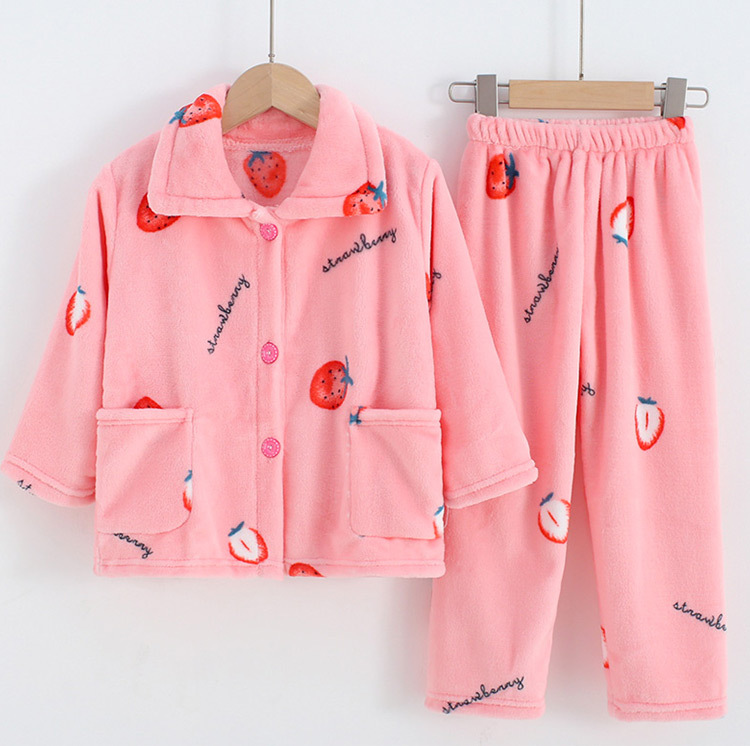 Pijamas de terciopelo Coral para niños, conjunto de ropa de casa de franela gruesa y cálida para otoño e invierno, pijamas grandes para niños_voghion.com
