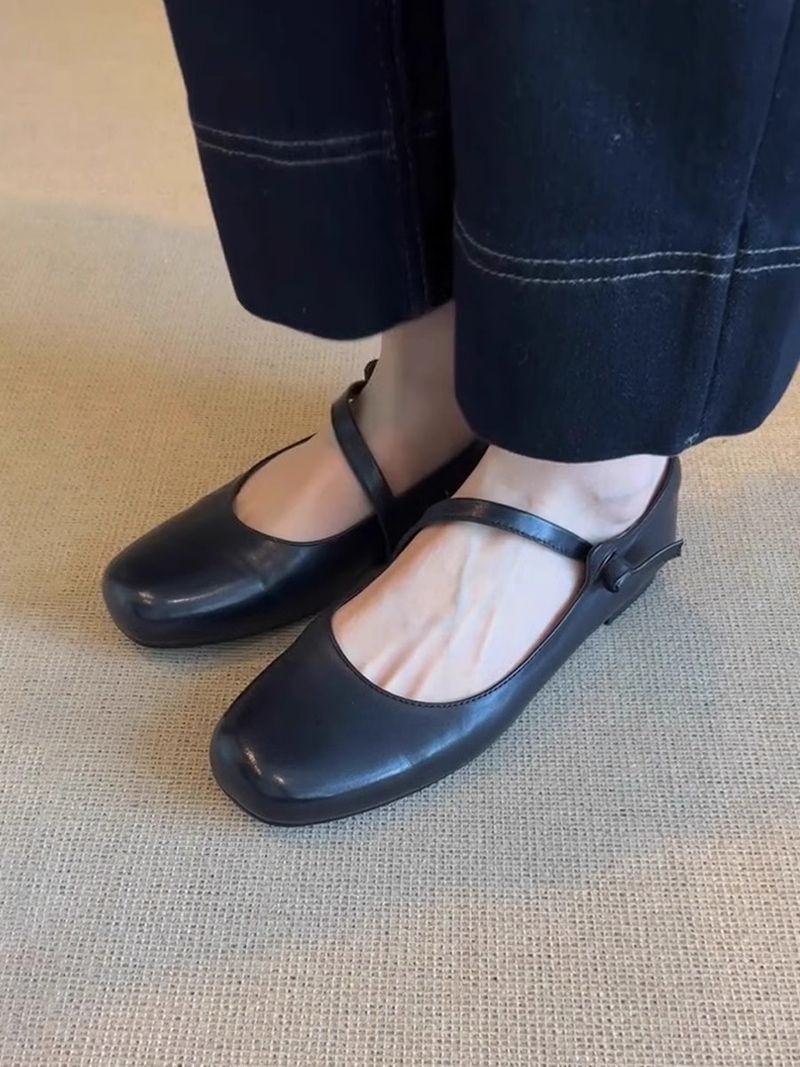Lancui~ Brown Simple Flat Mary Jane Shoes For Women French Style One Strap Shallow Mouth Versatile Ballet Flats_voghion.com