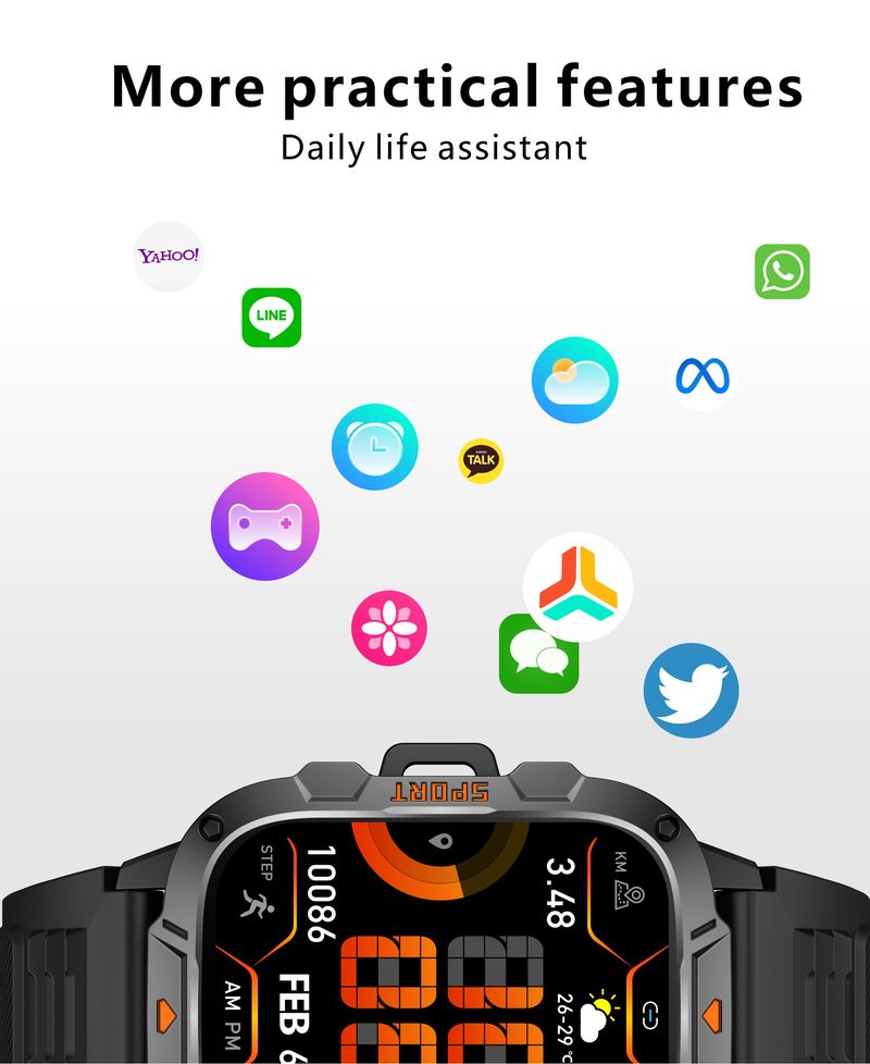 2025 New 1.96" HD Screen Smart W With LED UV Flashlight 420mAh Large Battery Men’s Wes Health Monitor Men_voghion.com