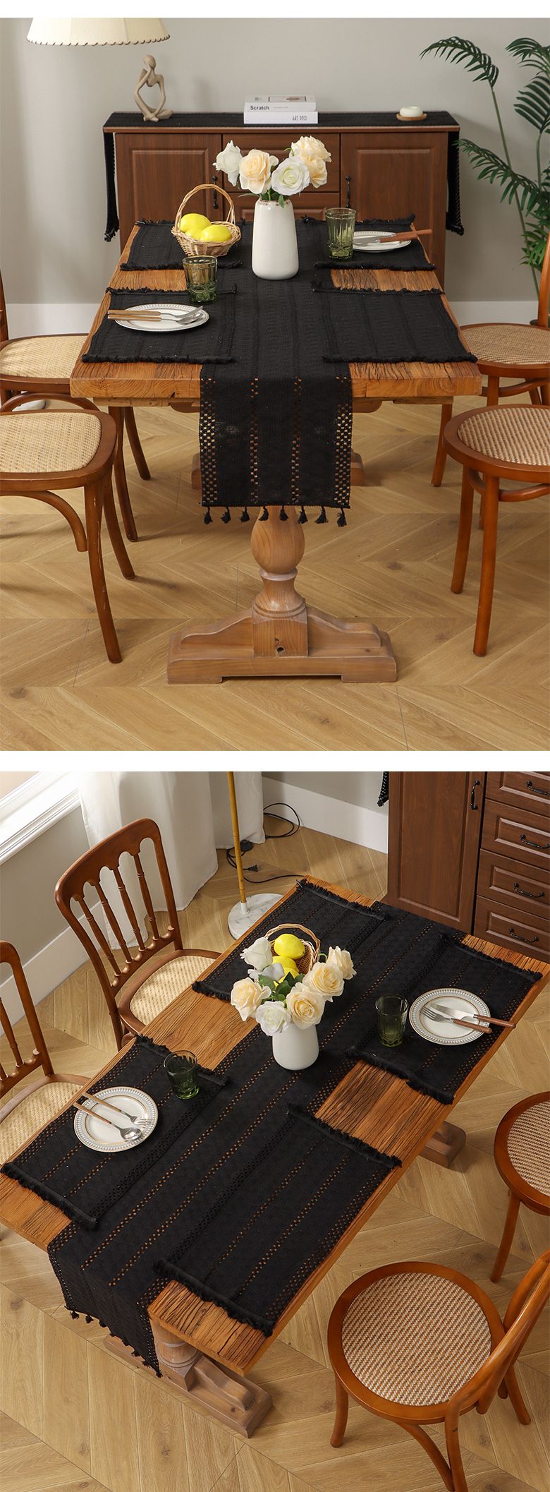 Cotton And Linen Table Runner Stitching Woven Tassel Ethnic Style Table Mat Festival Decoration Knitted Hollow Cover Cloth Light Luxury High End_voghion.com