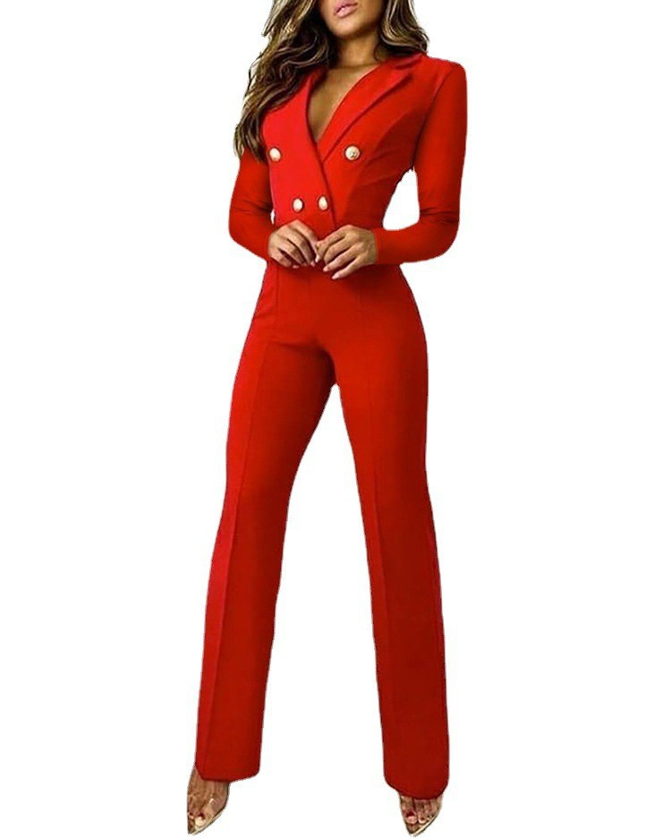 Tuta professionale slim fit a maniche lunghe con temperamento alla moda da donna_voghion.com