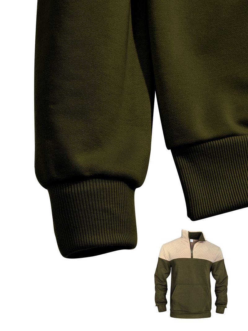 Felpa con cappuccio e zip in maglia a nido d'ape da uomo – Pullover con collo alto e griglia a rombi per esploratori urbani (S-XXXL, 60% poliestere, vestibilità slim, stile retrò)_voghion.com