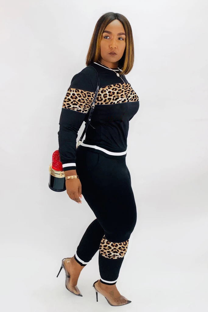 Costume pantalon imprimé léopard pour femmes, ensemble deux pièces à manches longues, mode européenne et américaine_voghion.com