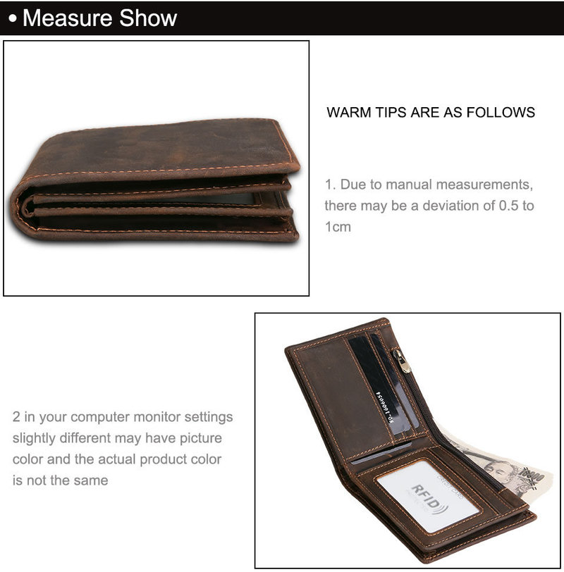RFID Blocking Men Wallets Vintage Cow Genuine Leather Wallet Male Handmade Custom Dollar Price Coin Purse Short Wallet_voghion.com