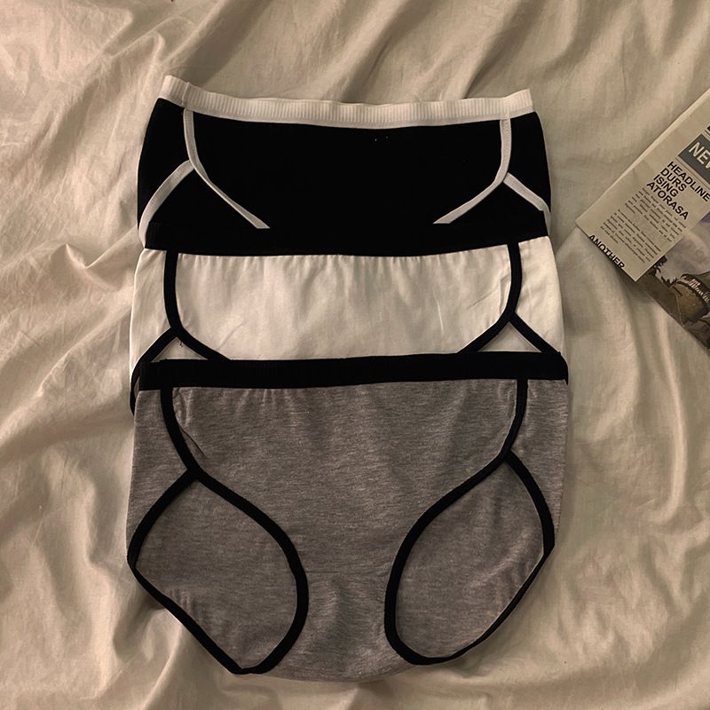 Intimo sportivo all'ingrosso stile fresco ins semplice per ragazze slip da donna a vita media giapponese bianco e nero antibatterico_voghion.com