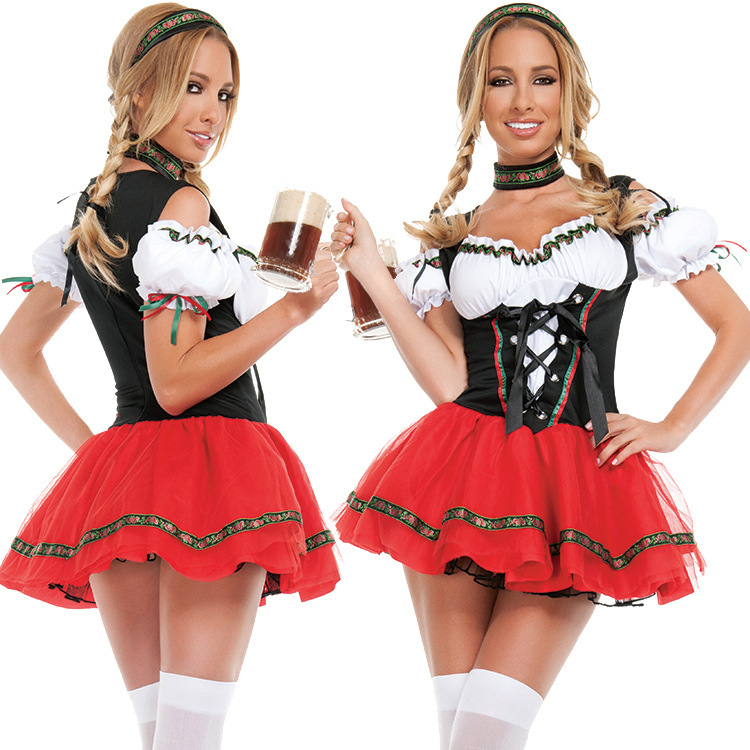 Ropa de mujer disfraz de Halloween Oktoberfest alemán cerveza chica disfraz bar camarero criada uniforme punto al por mayor_voghion.com