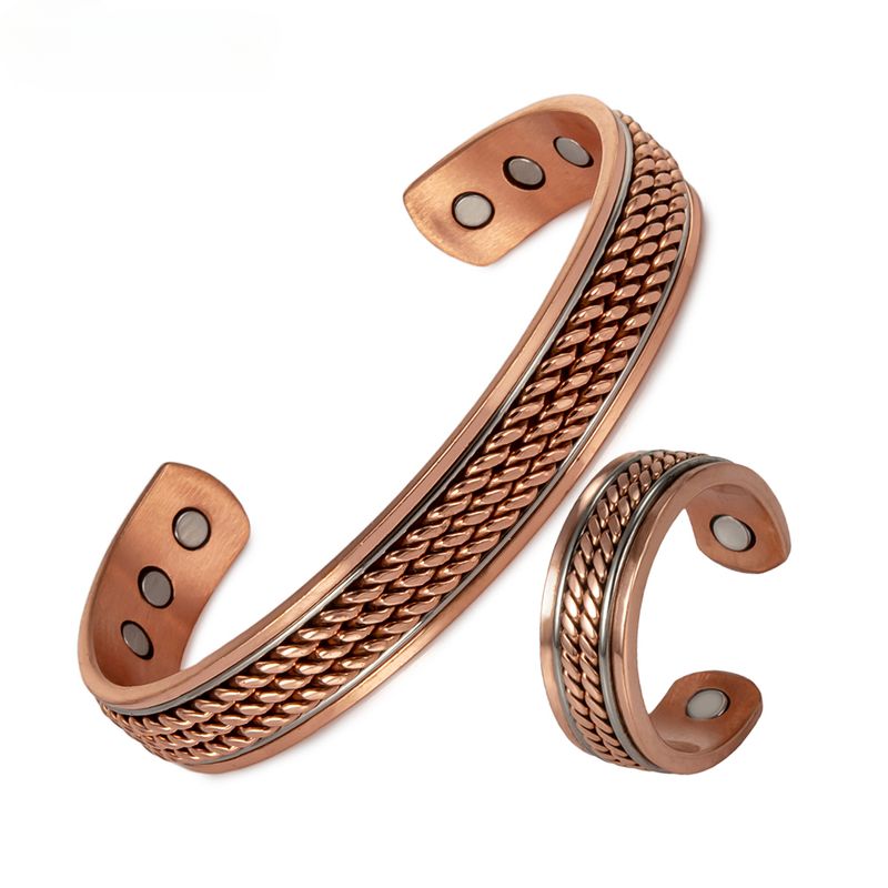 Meathly Twisted Magnetic Pure Copper Jewelry-Set Adjustable Bracelet Ring Magnet Resizable Health Arthritis Jewelry Set for Women Men_voghion.com