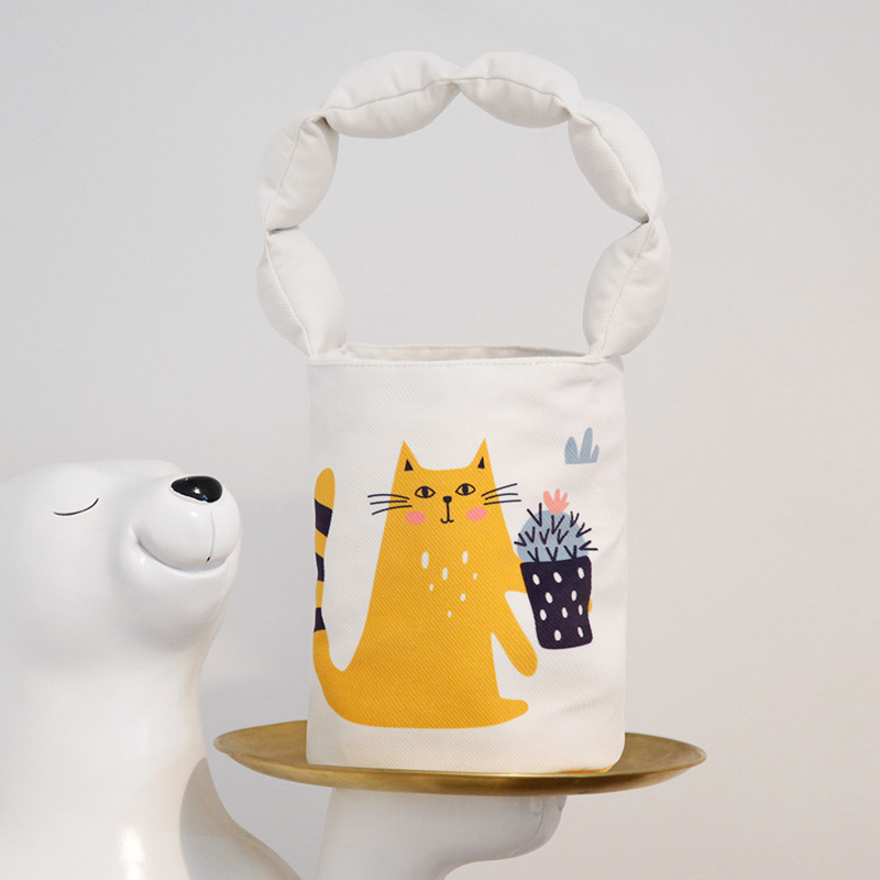 Women's Small Canvas Bucket With Print, Handbag For Cosmetics And Phone Storage, Creative Cloth Bag_voghion.com