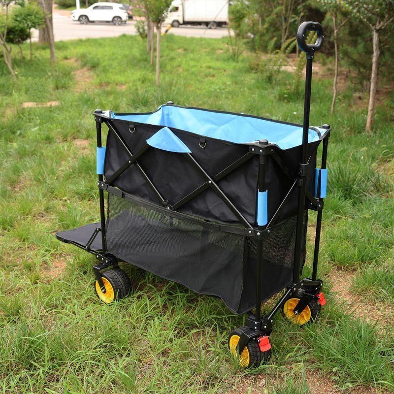 Big Large Capacity Folding Cart Extra Long Extender Wagon Cart Folding Wagon Garden Shopping Beach Cart (black + Blue)_voghion.com
