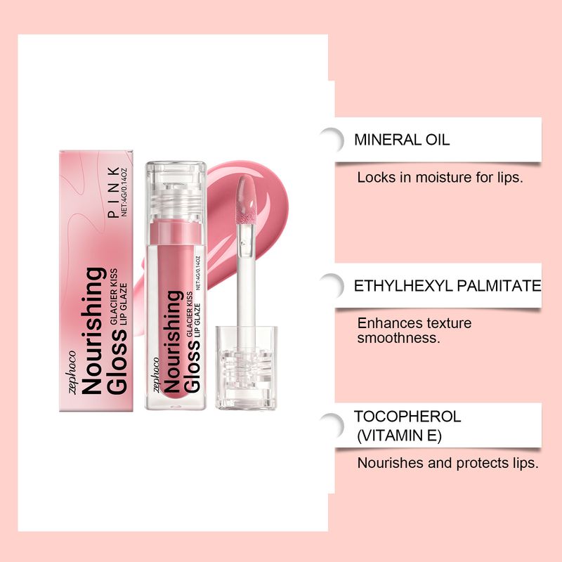 Roze hydraterende glans, natuurlijke kleur, antiaanbaklaag, gemakkelijk aan te brengen, voller en hydraterend, handig lipglazuur_voghion.com