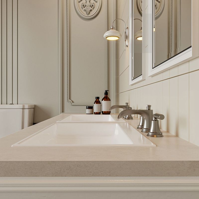 8 In. Widespread Double Handle 3 Hole Waterfall Bathroom Faucet Water-Saving With Metal Drain In Brushed Nickel_voghion.com