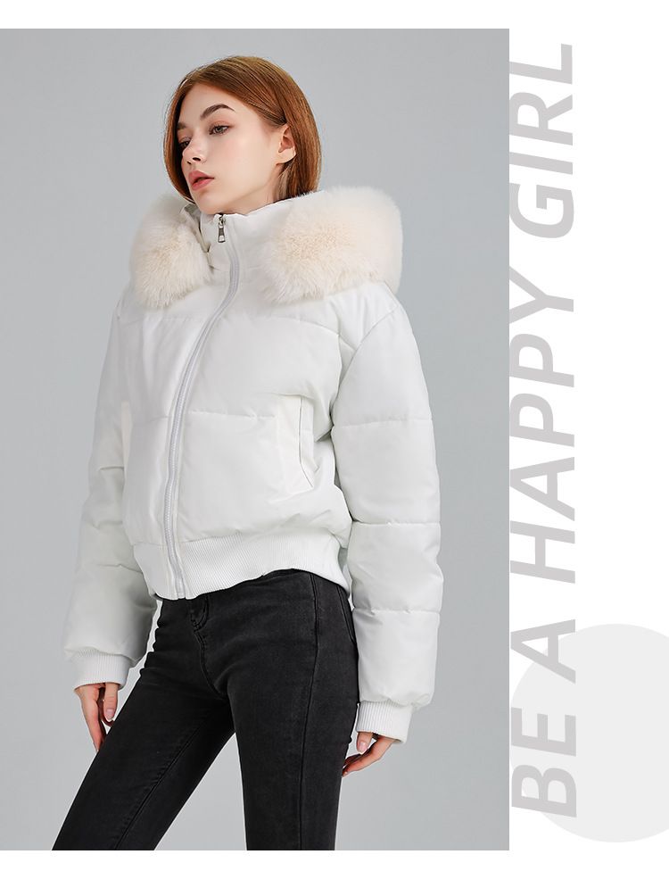 Fashionable Hooded Faux Fur Trimmed Puffer Jacket For Women - Winter Cozy Short Quilted Coat With Detachable Collar_voghion.com