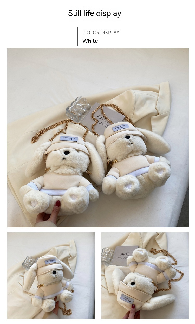 Simpatica borsa per bambole in peluche con orecchie di coniglio per donna 2024 Borsa a tracolla con catena in peluche versatile autunno/inverno in peluche di nuova tendenza_voghion.com