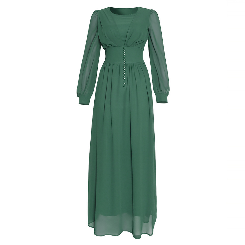 Dameskleding Moslim damesgewaad effen kleur chiffon puntige tuniekjurk Moslim Abaya_voghion.com