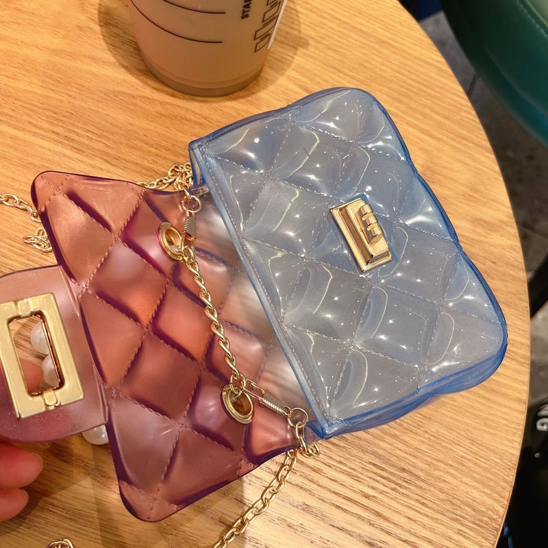 Sac d'été transparent en PVC, mini sac carré à main avec perles, sac à bandoulière simple pour femme_voghion.com
