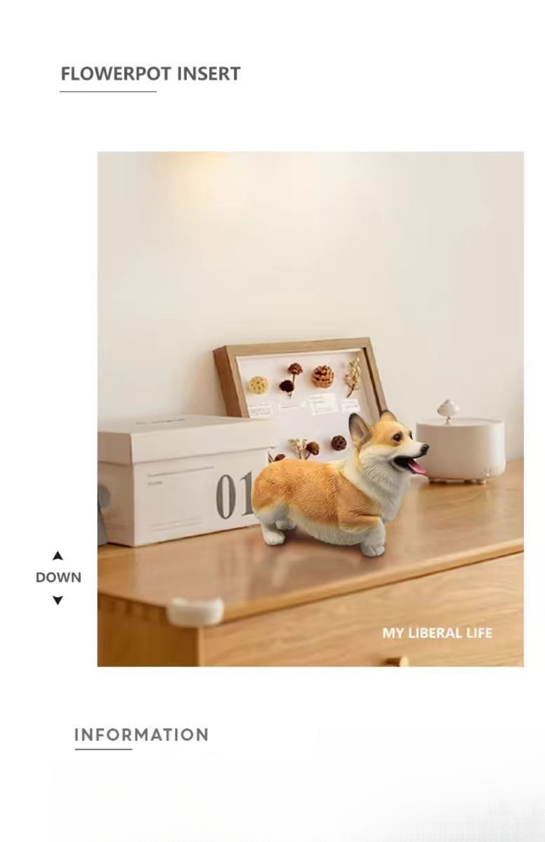 Realistische Corgi-Welpenfigur, niedliche Hunde-Gedenkskulptur, Balkon, Garten, Schreibtischdekoration, Kunstharz, Handwerk_voghion.com