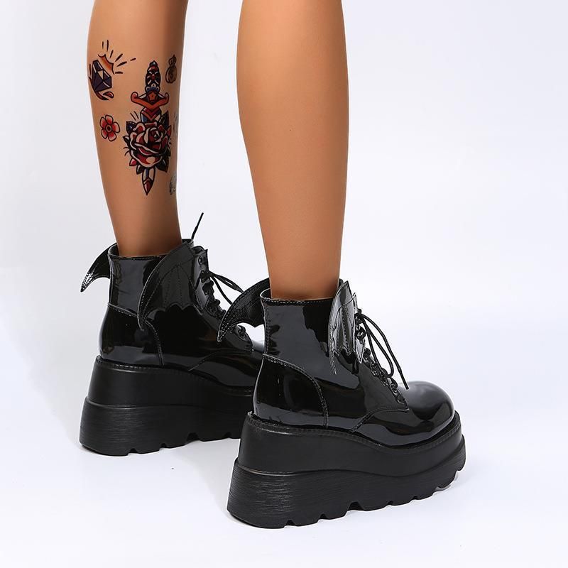 CMY-New Brother Diablo Special Wings Wedge Heel Short Boots Women's Large Size Martin Boots Platform Boots_voghion.com