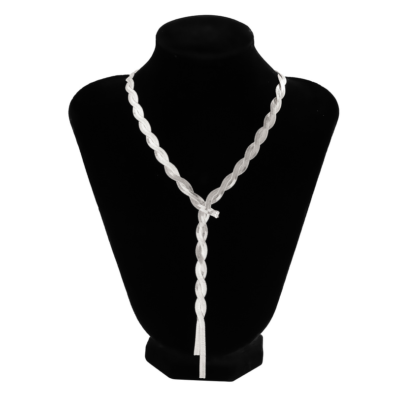 Dames sieraden hiphop metalen wind snake bone chain ketting trend geometrisch lang geweven sleutelbeen ketting_voghion.com