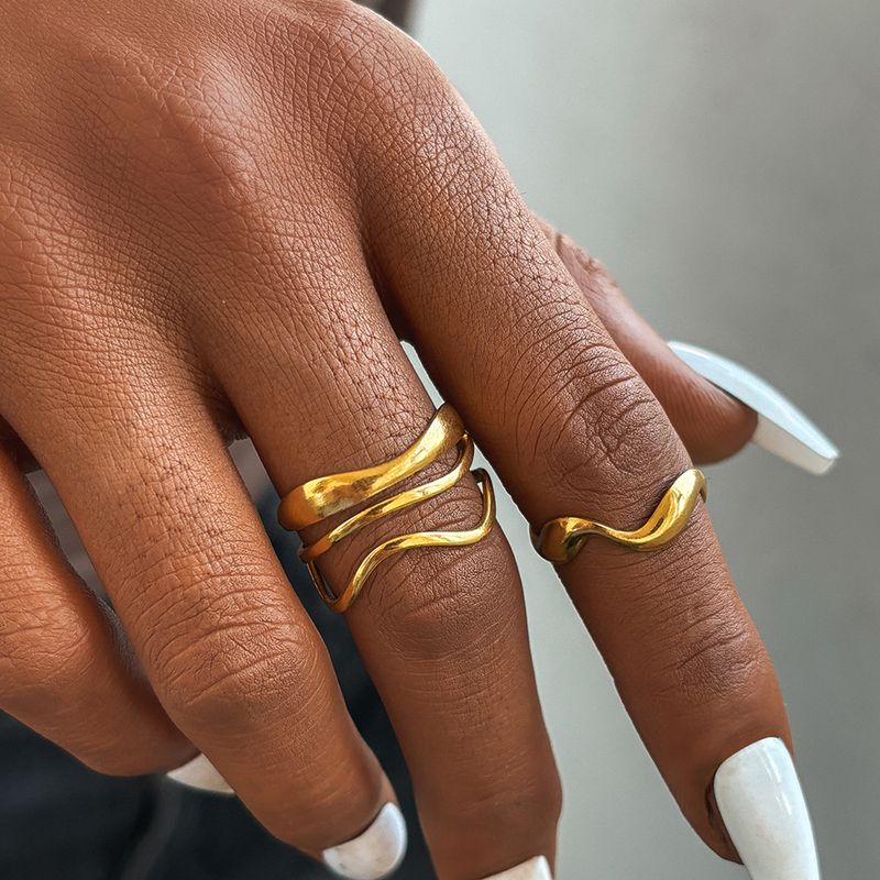 Anello in acciaio inossidabile con design ovale geometrico alla moda per donna, stile francese, all'ingrosso_voghion.com