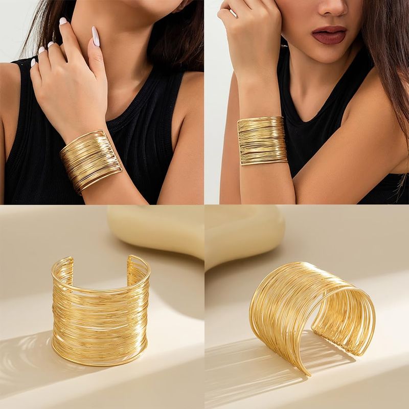 Set di 3 braccialetti rigidi color oro per donna, braccialetti rigidi minimalisti irregolari, braccialetti rigidi aperti e larghi, gioielli da polso_voghion.com