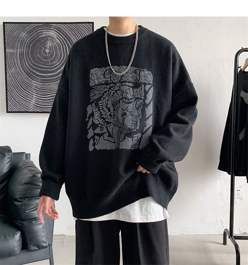 Oversized Knit Sweater – Unisex Crewneck Pullover (M-XXL, Cotton Blend, Textured Jacquard)_voghion.com